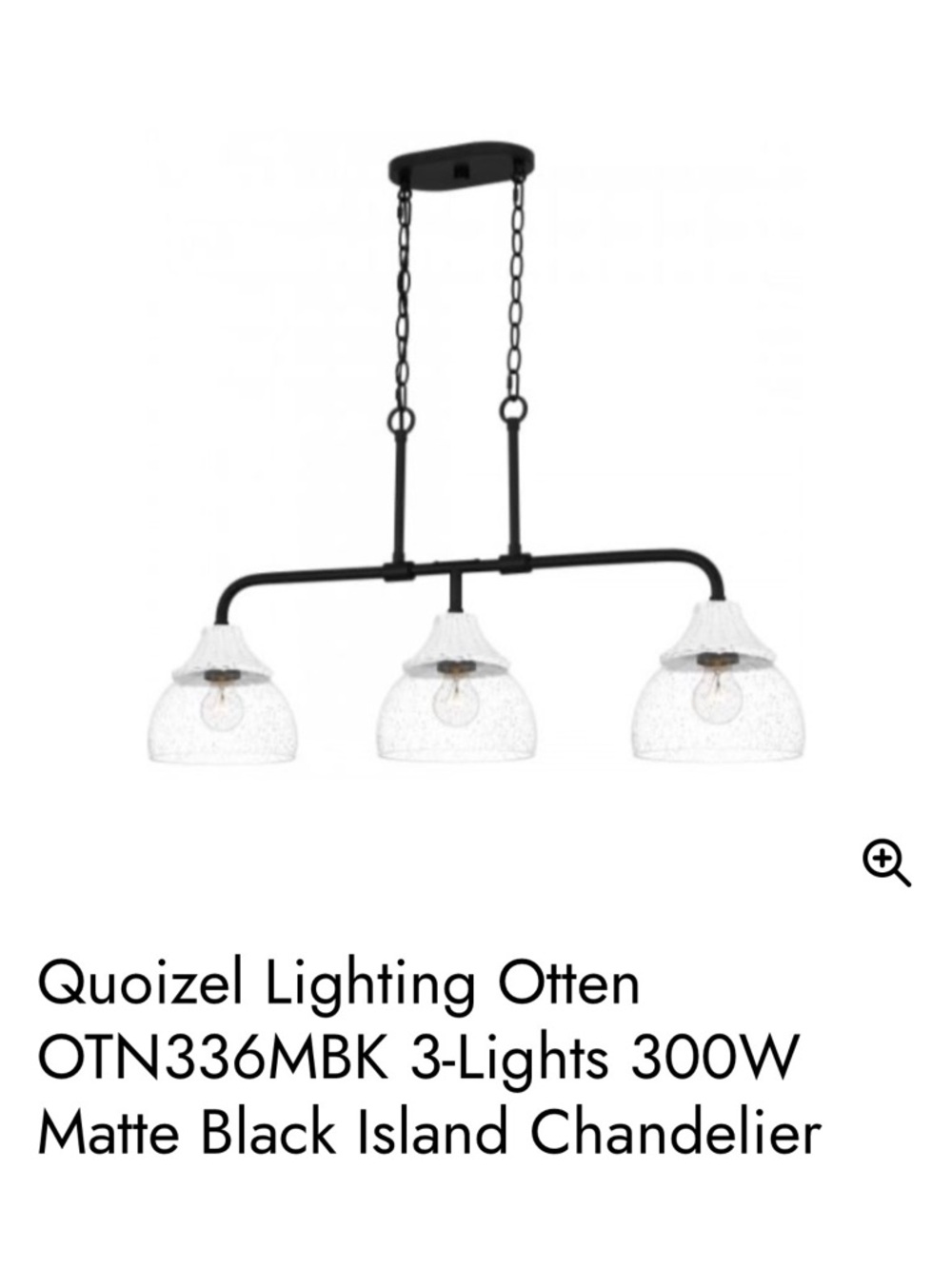 Quoizel Otten 3-Light Matte Black Island Chandelier with Clear Glass Shades